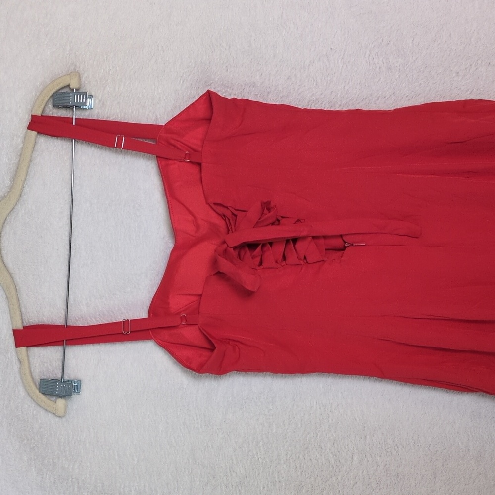 Vibrant Red High Low Ruffle Sleeveless‎ Lace Up Sexy Romantic Dress Size 4 - Picture 5 of 6